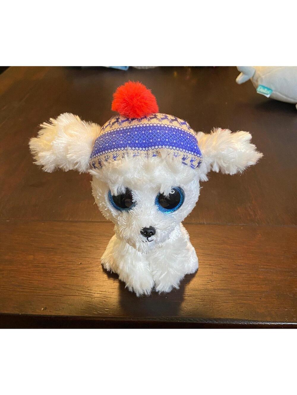 Ty Beanie Boos Sleighbell the Christmas Dog Plush Blue Knit Hat 6 Inch Holiday
